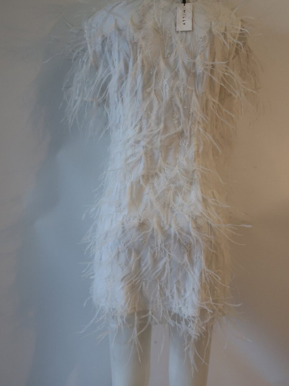 NWT Women Milly Rana White (Item-7014) Short Sleeve Feather Mini Shift Dress S - Picture 12 of 14